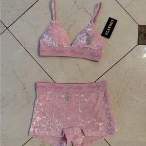 PLAYBOY Light Pink Velvet Bra and Shorts Set